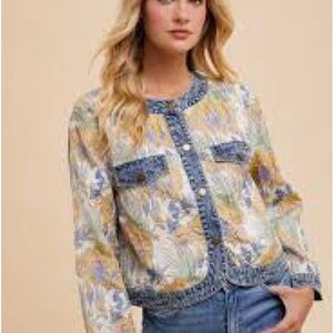Anniewear Artistic Blue and Gold Tapestry Fabric jacket